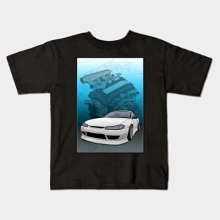 Silvia S15 with SR20 background Kids T-Shirt